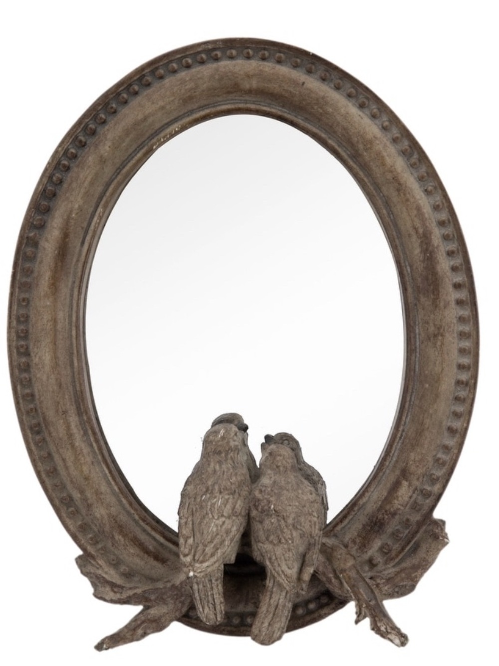 Rustic Brown Oval Mirror with Decorative Birds
